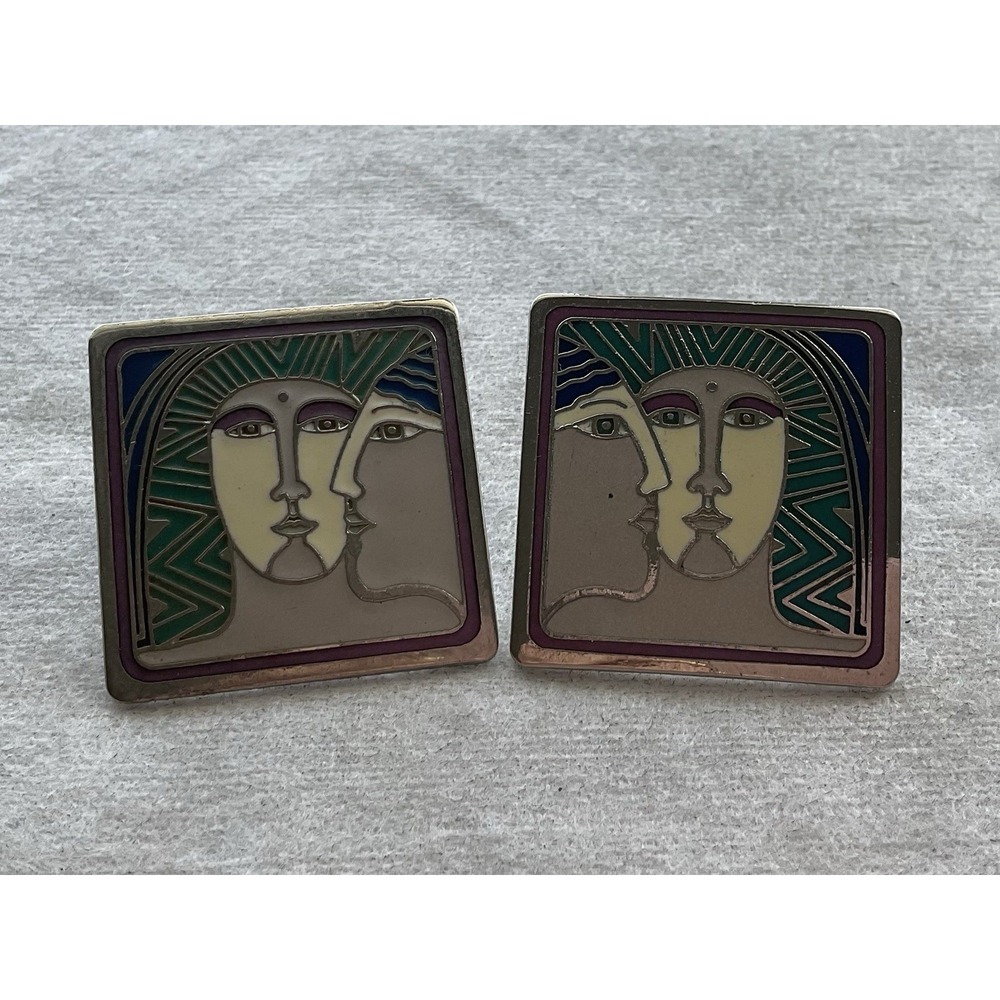 vintage Laurel Burch "Ancient Ancestors" cloisonné enamel earrings 1980's Estate
